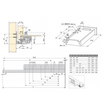 Guía Cajón oculta extracción parcial Push - MOLDYPORT tableros